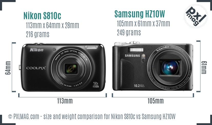 Nikon S810c vs Samsung HZ10W size comparison