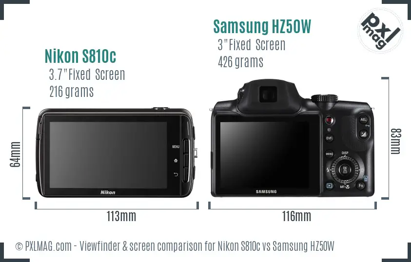 Nikon S810c vs Samsung HZ50W Screen and Viewfinder comparison