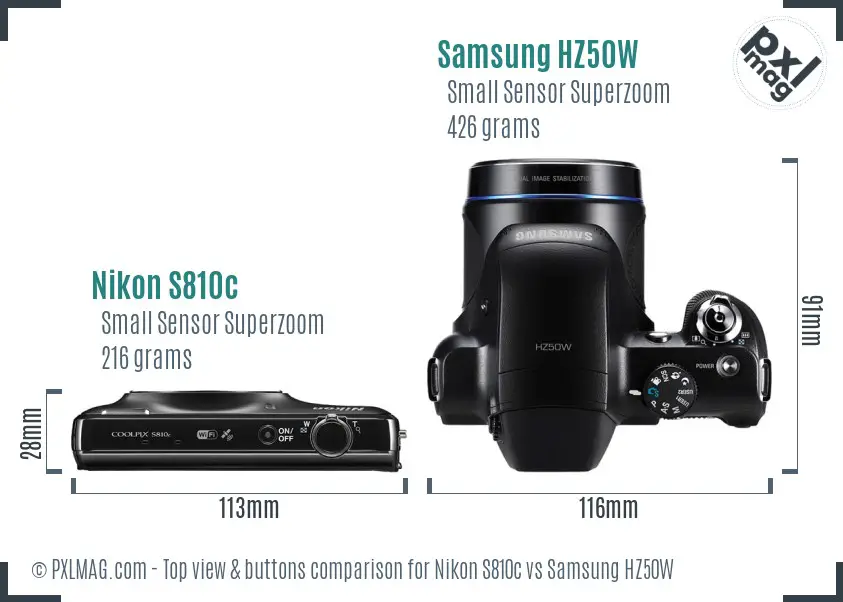 Nikon S810c vs Samsung HZ50W top view buttons comparison