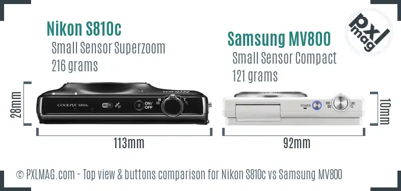 Nikon S810c vs Samsung MV800 top view buttons comparison Nikon S810c vs Samsung MV800 top view buttons comparison