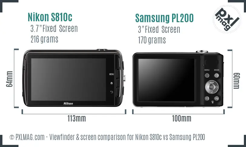 Nikon S810c vs Samsung PL200 Screen and Viewfinder comparison