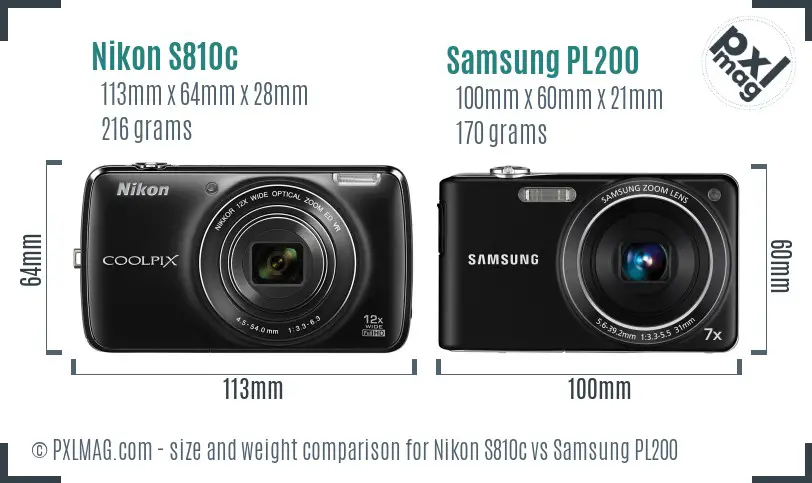 Nikon S810c vs Samsung PL200 size comparison