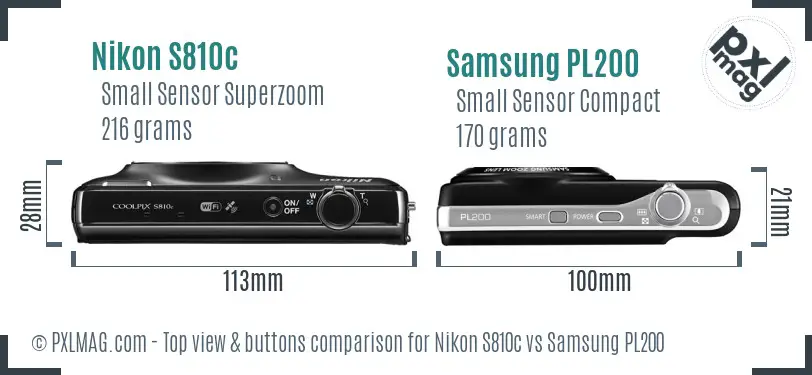 Nikon S810c vs Samsung PL200 top view buttons comparison