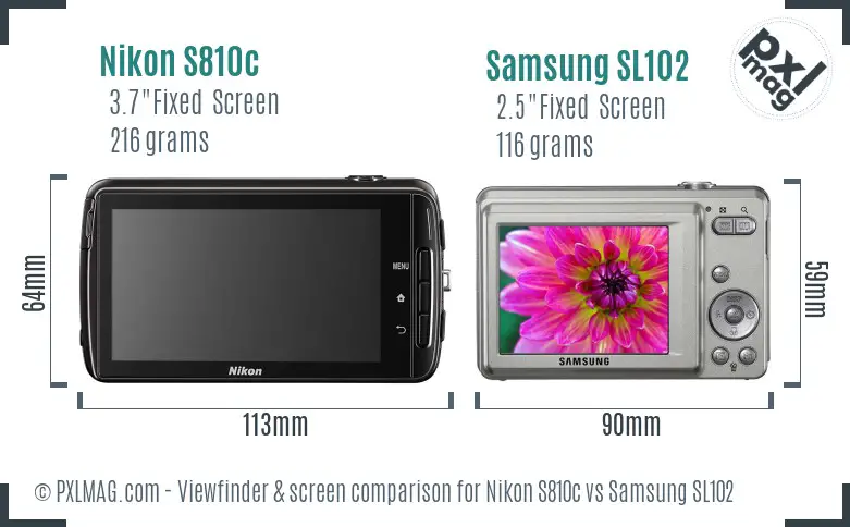 Nikon S810c vs Samsung SL102 Screen and Viewfinder comparison