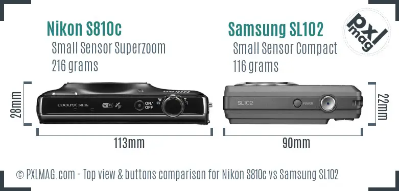 Nikon S810c vs Samsung SL102 top view buttons comparison