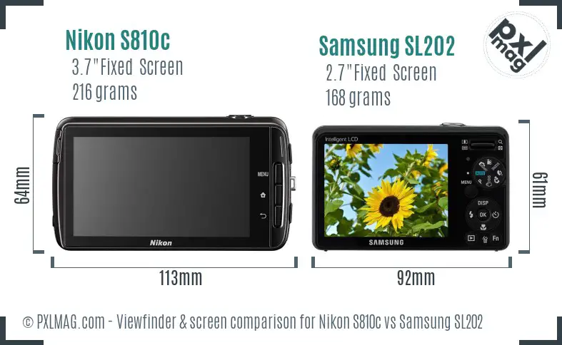 Nikon S810c vs Samsung SL202 Screen and Viewfinder comparison
