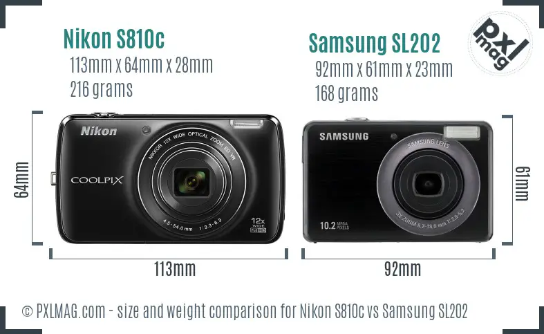 Nikon S810c vs Samsung SL202 size comparison
