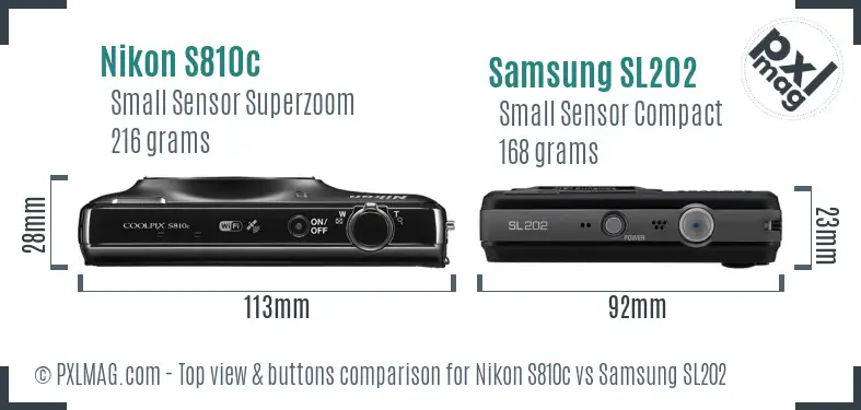Nikon S810c vs Samsung SL202 top view buttons comparison