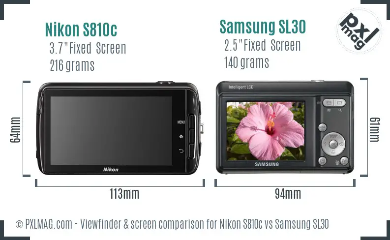 Nikon S810c vs Samsung SL30 Screen and Viewfinder comparison