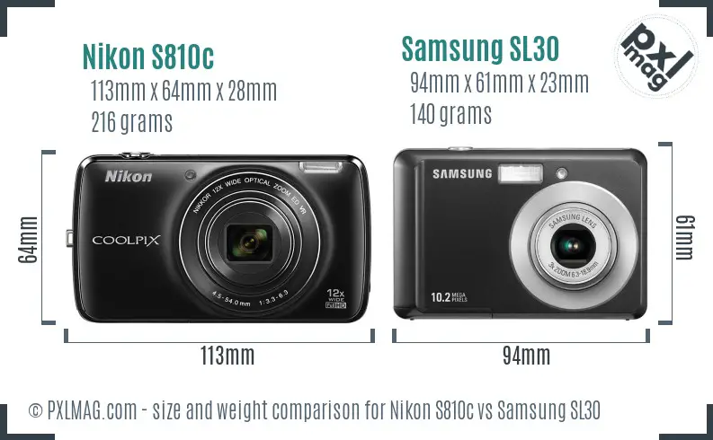 Nikon S810c vs Samsung SL30 size comparison