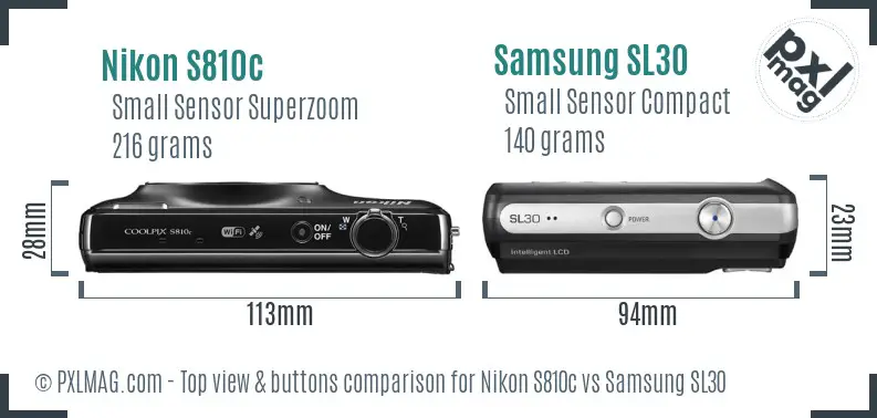 Nikon S810c vs Samsung SL30 top view buttons comparison
