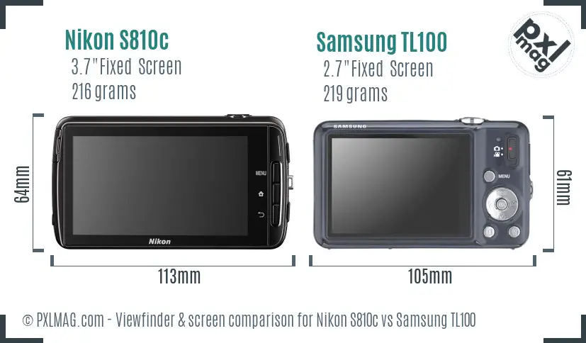 Nikon S810c vs Samsung TL100 Screen and Viewfinder comparison