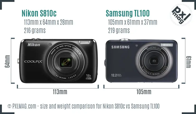 Nikon S810c vs Samsung TL100 size comparison