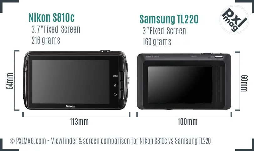 Nikon S810c vs Samsung TL220 Screen and Viewfinder comparison