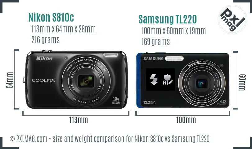 Nikon S810c vs Samsung TL220 size comparison