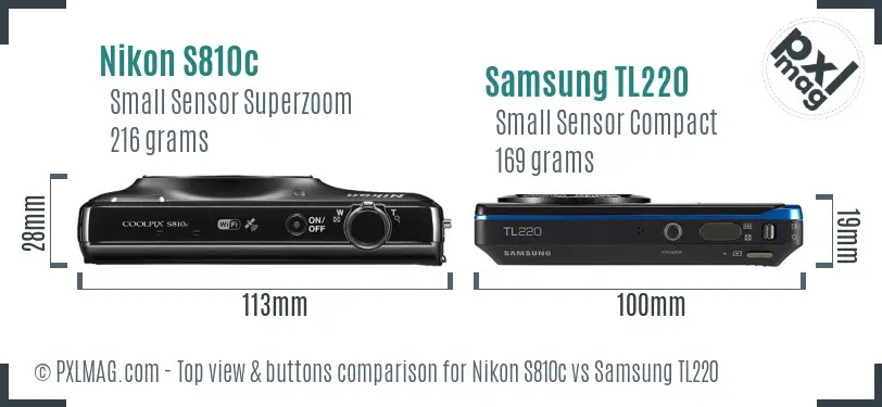 Nikon S810c vs Samsung TL220 top view buttons comparison