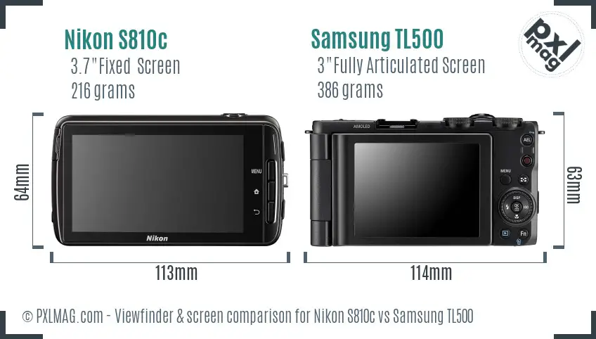 Nikon S810c vs Samsung TL500 Screen and Viewfinder comparison