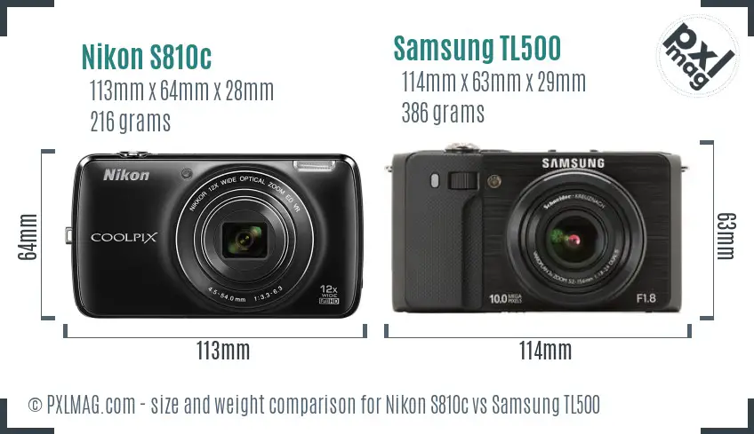 Nikon S810c vs Samsung TL500 size comparison