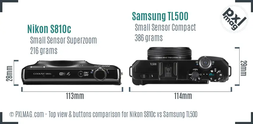 Nikon S810c vs Samsung TL500 top view buttons comparison