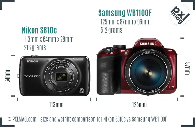 Nikon S810c vs Samsung WB1100F size comparison