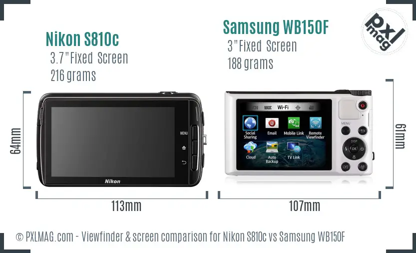 Nikon S810c vs Samsung WB150F Screen and Viewfinder comparison