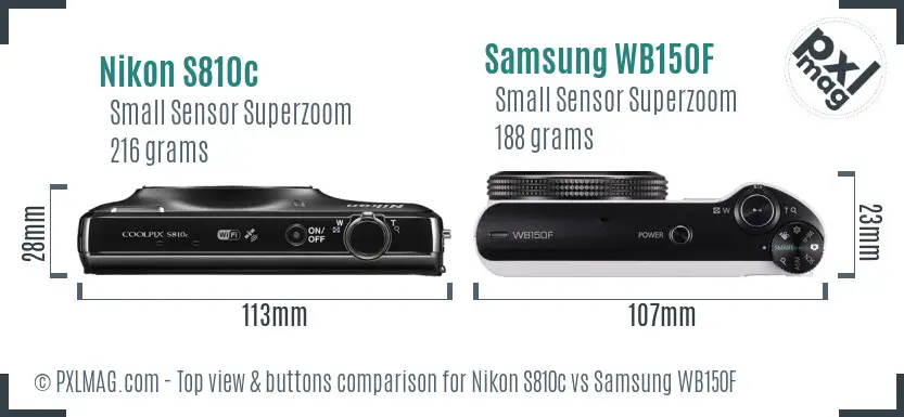 Nikon S810c vs Samsung WB150F top view buttons comparison