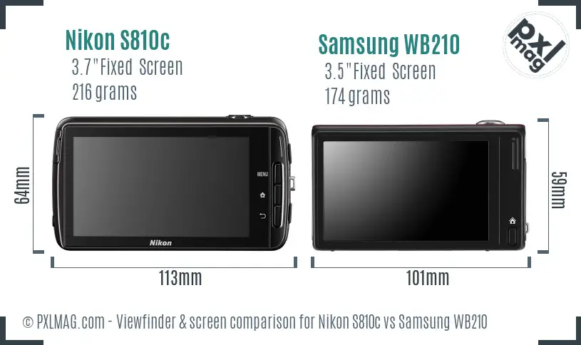 Nikon S810c vs Samsung WB210 Screen and Viewfinder comparison