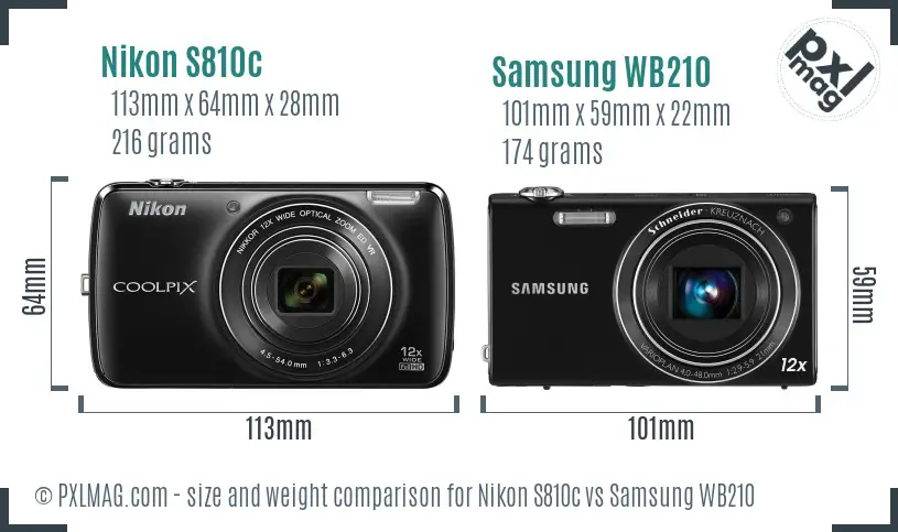 Nikon S810c vs Samsung WB210 size comparison