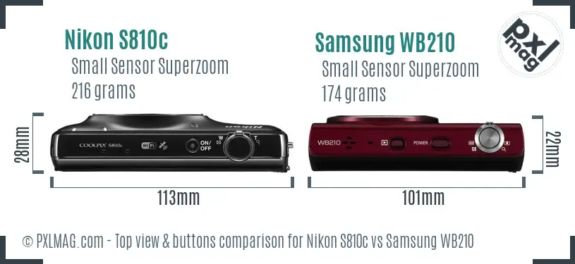 Nikon S810c vs Samsung WB210 top view buttons comparison