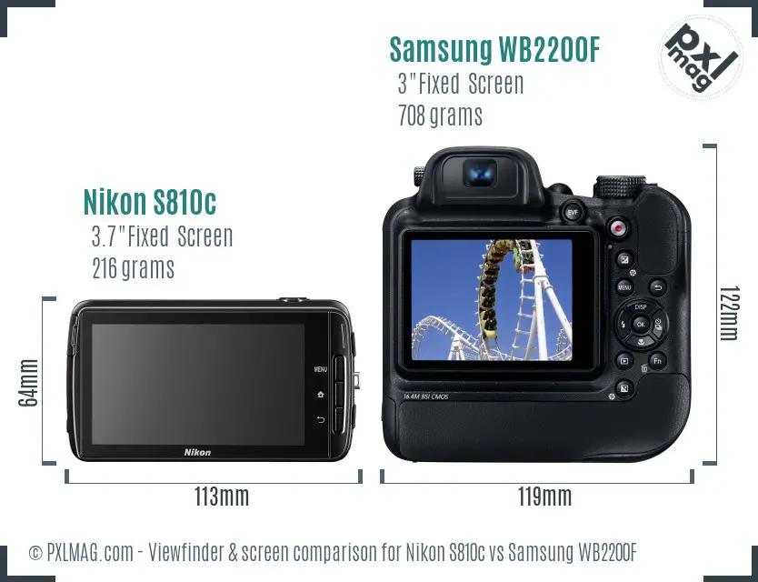 Nikon S810c vs Samsung WB2200F Screen and Viewfinder comparison