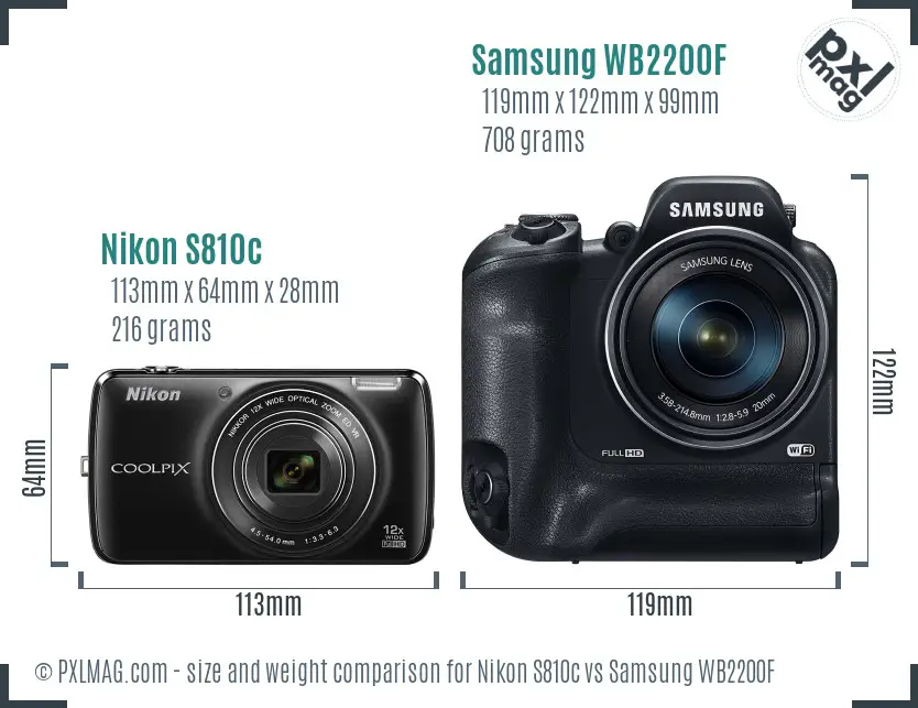 Nikon S810c vs Samsung WB2200F size comparison