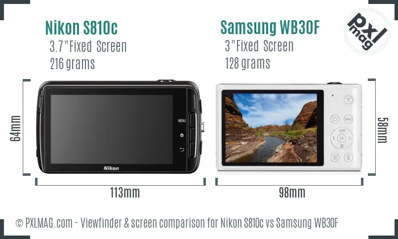 Nikon S810c vs Samsung WB30F Screen and Viewfinder comparison