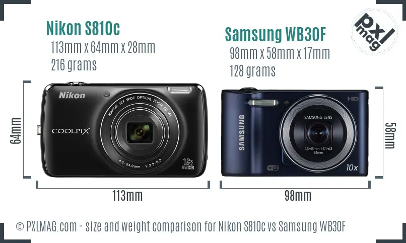 Nikon S810c vs Samsung WB30F size comparison