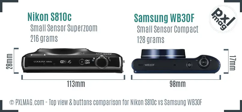 Nikon S810c vs Samsung WB30F top view buttons comparison