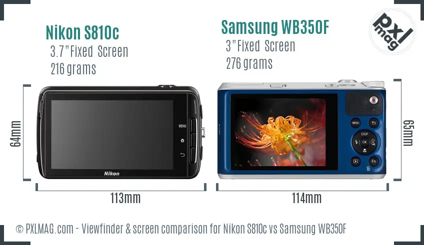 Nikon S810c vs Samsung WB350F Screen and Viewfinder comparison