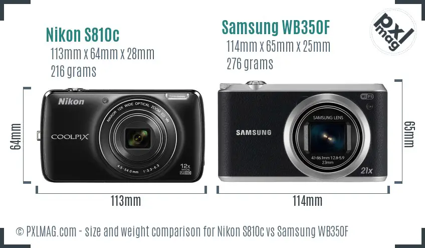Nikon S810c vs Samsung WB350F size comparison