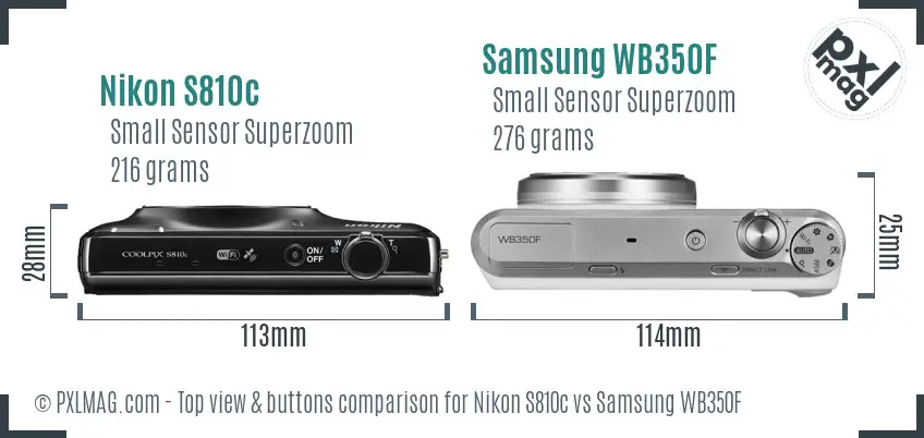 Nikon S810c vs Samsung WB350F top view buttons comparison
