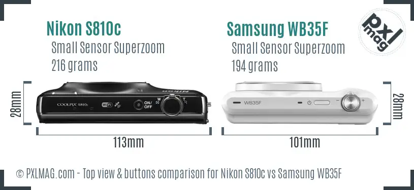 Nikon S810c vs Samsung WB35F top view buttons comparison Nikon S810c vs Samsung WB35F top view buttons comparison