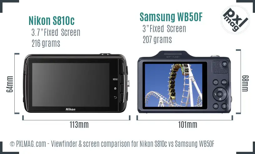 Nikon S810c vs Samsung WB50F Screen and Viewfinder comparison