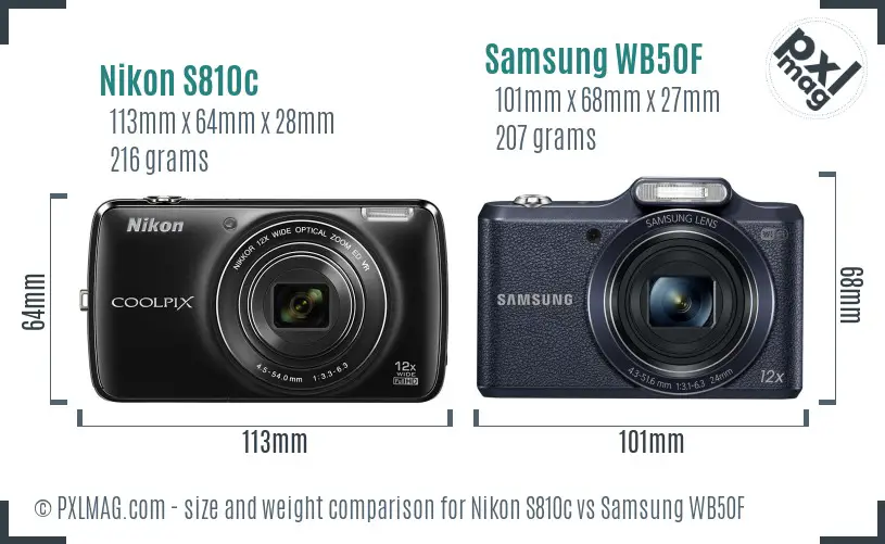 Nikon S810c vs Samsung WB50F size comparison