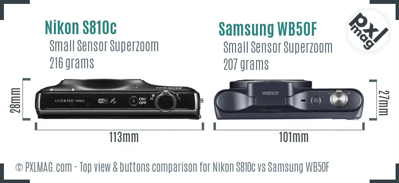 Nikon S810c vs Samsung WB50F top view buttons comparison