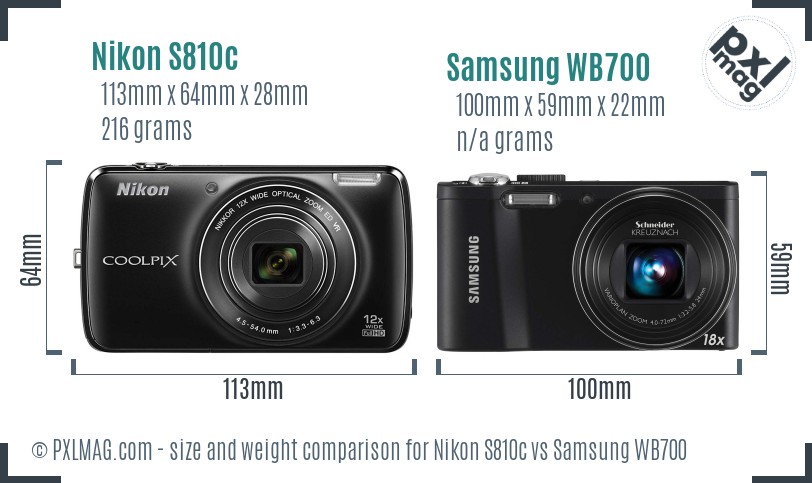 Nikon S810c vs Samsung WB700 size comparison