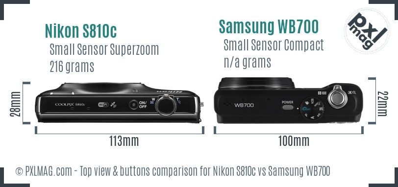 Nikon S810c vs Samsung WB700 top view buttons comparison