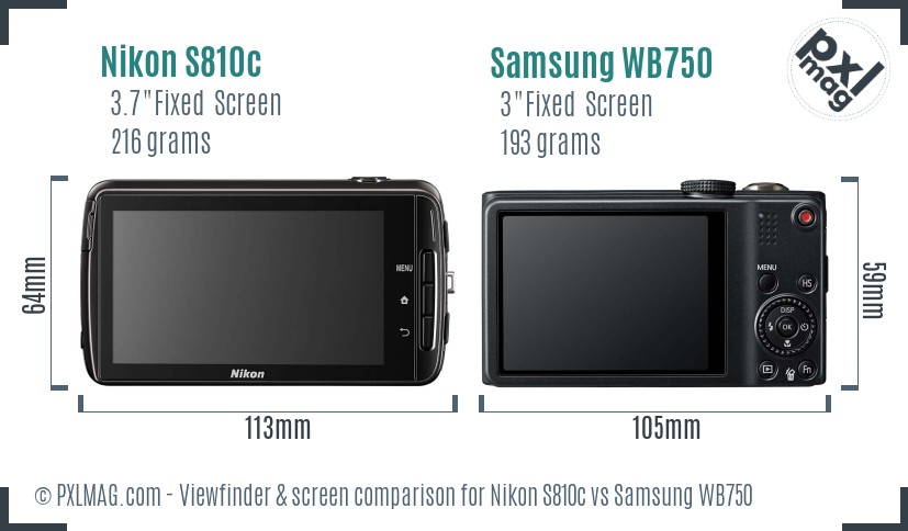 Nikon S810c vs Samsung WB750 Screen and Viewfinder comparison