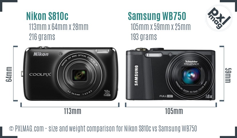 Nikon S810c vs Samsung WB750 size comparison