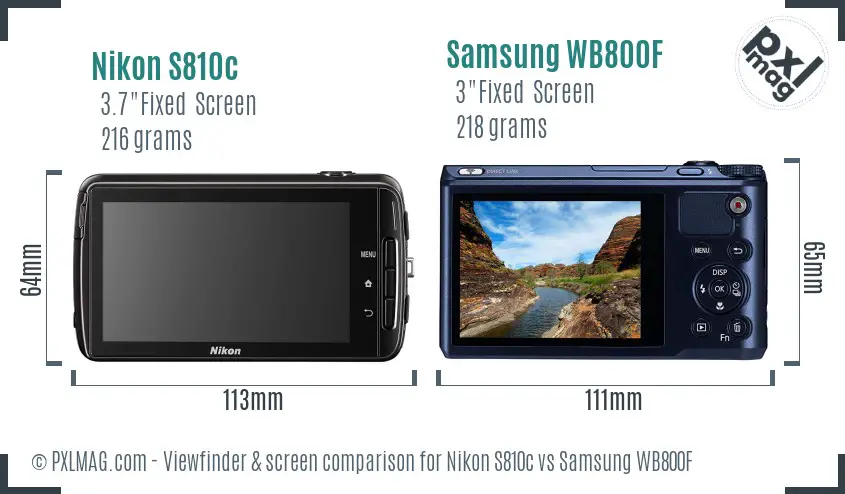 Nikon S810c vs Samsung WB800F Screen and Viewfinder comparison