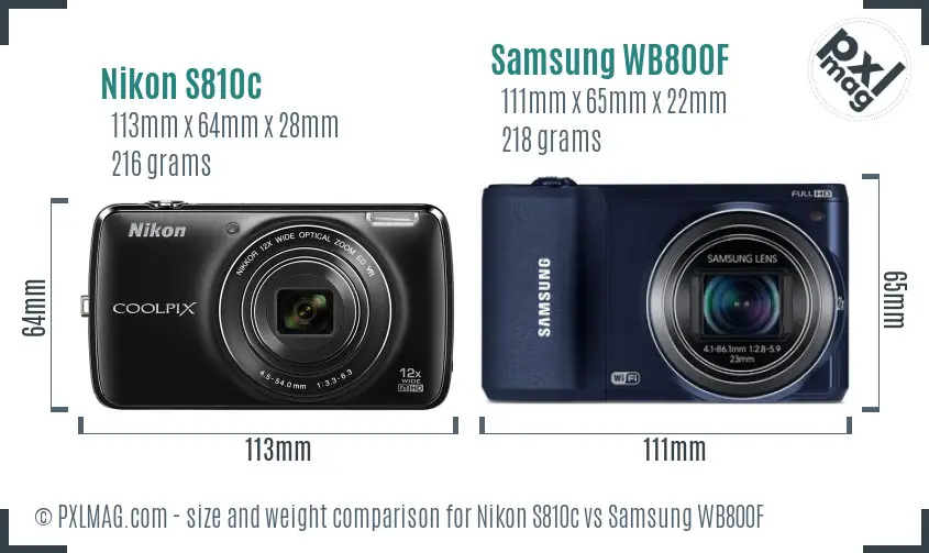 Nikon S810c vs Samsung WB800F size comparison