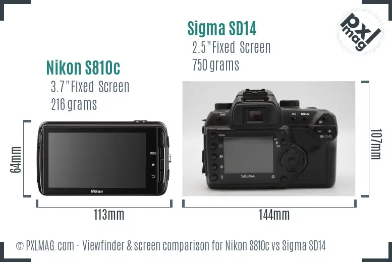 Nikon S810c vs Sigma SD14 Screen and Viewfinder comparison