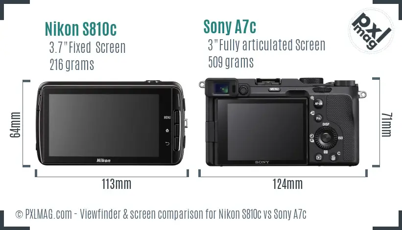 Nikon S810c vs Sony A7c Screen and Viewfinder comparison