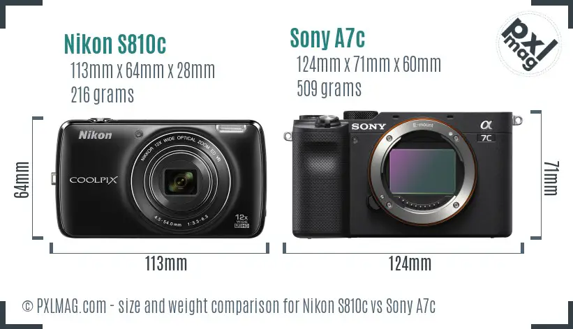 Nikon S810c vs Sony A7c size comparison